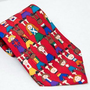 SAVE THE CHILDREN RED SILK MEN'S NECKTIE | CHILDREN OF THE WORLD THEME